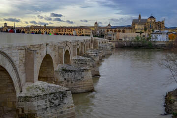 ROMAN BRIDGE OVER RIVER GUADALQUIVIR IN CORDOBA. SPAIN