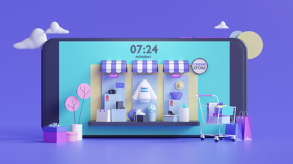 Wall Mural - shopping on-line online store on website mobile application 3d rendering.