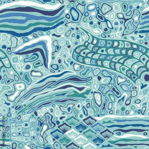 Dekoracja na wymiar  morze-podwodny-abstrakcyjny-wzor-z-tropikalna-rybia-luska-na-turkusowym-tle
