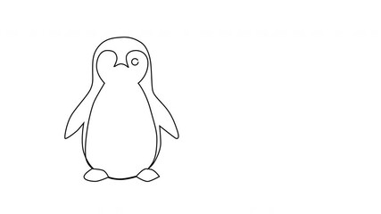 Wall Mural - Self drawing animation of penguin, wild bird. White background. Copy space.