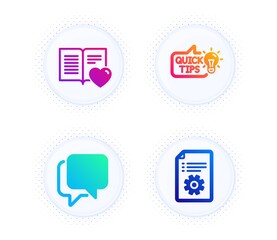 Poster - love book, talk bubble and education idea icons simple set. button with halftone dots. technical doc