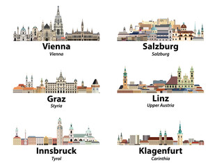 Fototapete - Austria main cities skylines vector illustrations