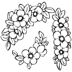 vector illustration, drawing of a bouquet of flowers in black, template, ornament for tattoo, isolate on a white background