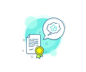 Poster - Star rating sign. Certification complex icon. Ranking stars speech bubble line icon. Best rank symbol. Certificate or diploma document. Ranking stars sign. Vector