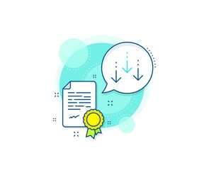 Poster - Scrolling screen sign. Certification complex icon. Scroll down arrow line icon. Swipe page. Certificate or diploma document. Scroll down sign. Vector