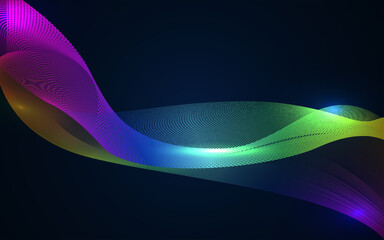 Aufkleber - Colorful wave abstract background with particle technology concept. Dynamic and glowing light vector design template can use for cover music poster, flyer, web banner, presentation business