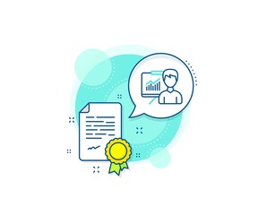 Poster - Education board sign. Certification complex icon. Presentation line icon. Lecture with Charts symbol. Certificate or diploma document. Presentation sign. Vector