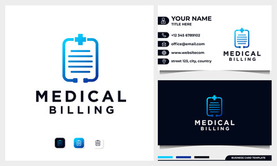 Wall Mural - Medical Billing logo, stethoscope and paper concept and medical symbol Logo design with business card Template