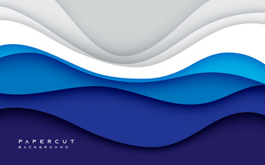 Wall Mural - blue and white color papercut background concept