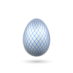 Wall Mural - easter egg 3d icon. blue silver egg, isolated white background. bright realistic design, decoration 