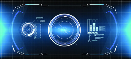 Poster - Futuristic Vector HUD Interface Screen Design. Digital callouts titles. HUD UI GUI futuristic user interface screen elements set. High tech screen for video game. Sci-fi concept design.