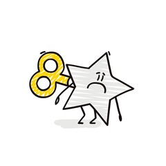 Sticker - Doodle stick figures: Funny star with a key winder on her back.