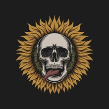 Sunflower Skull Illustration