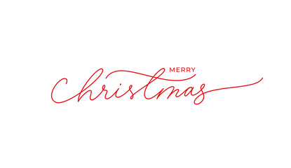 Wall Mural - Merry Christmas vector brush pen red lettering. Hand drawn modern line calligraphy isolated on white background.
