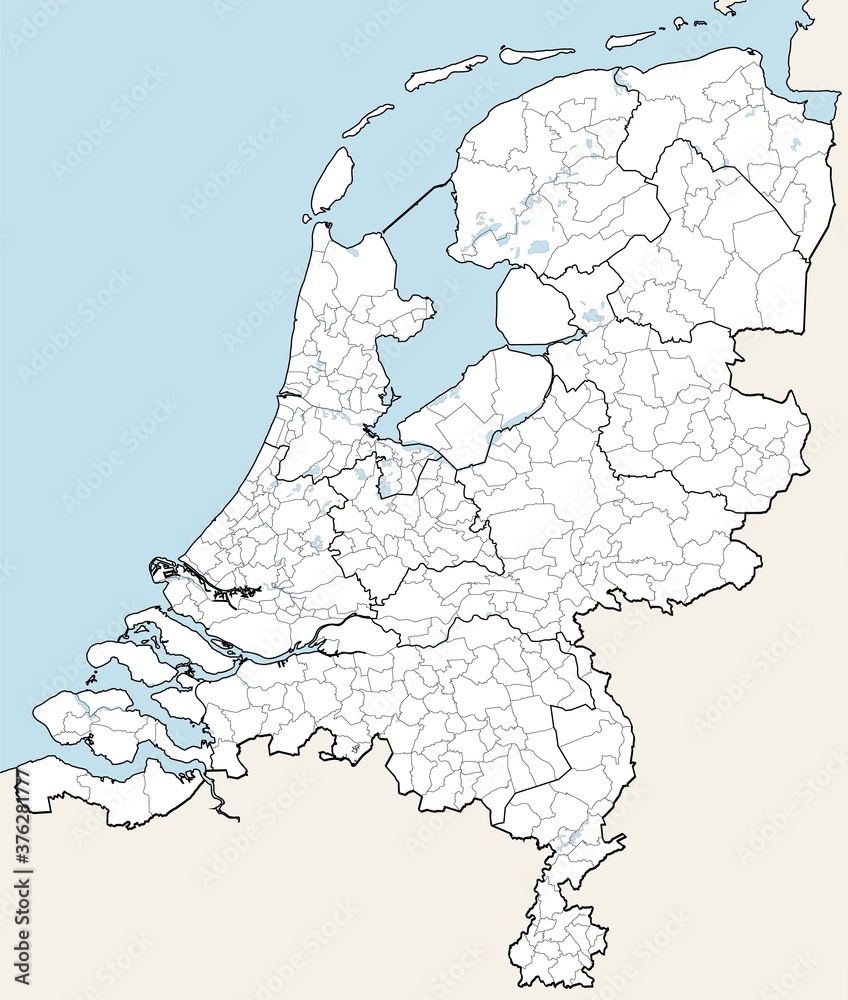 Detailed vector map of Netherlands with borders and district - obrazy, fototapety, plakaty 