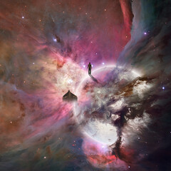 Canvas Print - deep space background with human being. 3d rendering