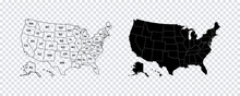 USA Map States. Vector Line Design. High Detailed USA Map. Labeled With Postal Abbreviatations. Stock Vector.