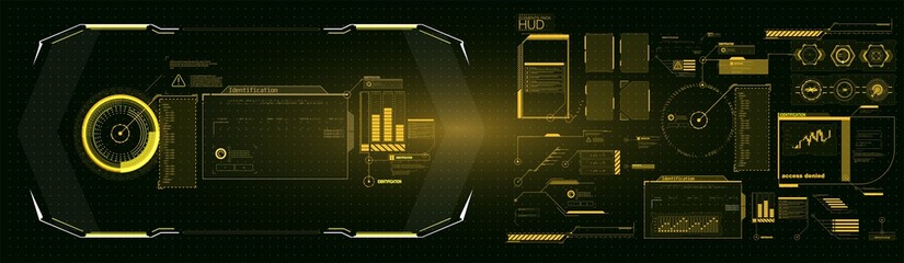 Poster - Futuristic Vector HUD Interface Screen Design. Digital callouts titles. HUD UI GUI futuristic user interface screen elements set. High tech screen for video game. Sci-fi concept design.