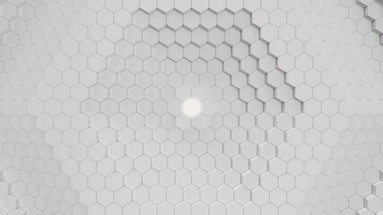 Poster - animation abstract white hexagons moving up, down. polygon surface with luminous hexagon in the cent