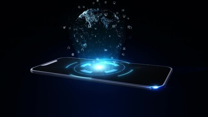 Poster - Smart Phone of 5g High-Speed Connection, Technology Network Digital Data and Social network worldwide Connection Background Concept. 3D rendering