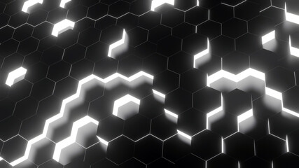 Poster - 3D rendering Hexagon black and white color Abstract background