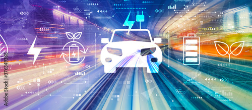 Fotografía EV concept with abstract high speed technology POV motion blur