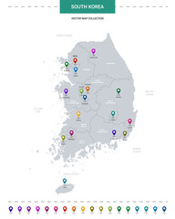 Wall Mural - south korea map with location pointer marks. infographic vector template, isolated on white backgrou
