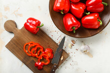 Composition With Red Bell Pepper On Light Background