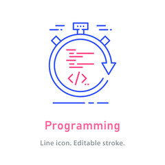 Sticker - Programming line icon on white background. Editable stroke.