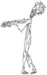 Wall Mural - Outlined walking zombie. Vector line art illustration coloring page.