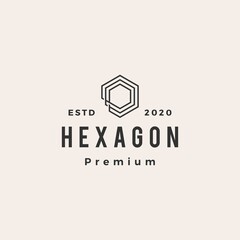 Wall Mural - hexagon line outline hipster vintage logo vector icon illustration