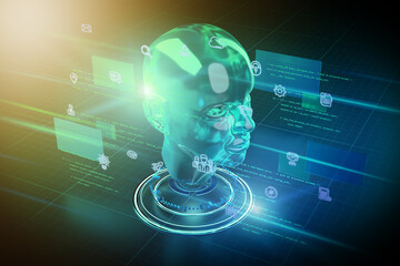 Poster - Cyborg head abstract background illustration - 3d rendering
