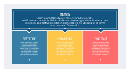 Business process. Chart with 3 steps, options, sections. Vector template.