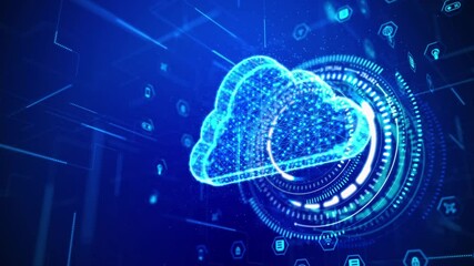 Poster - 3d rendering cloud computer with hologram and hud head up display interface element, for cyber and f