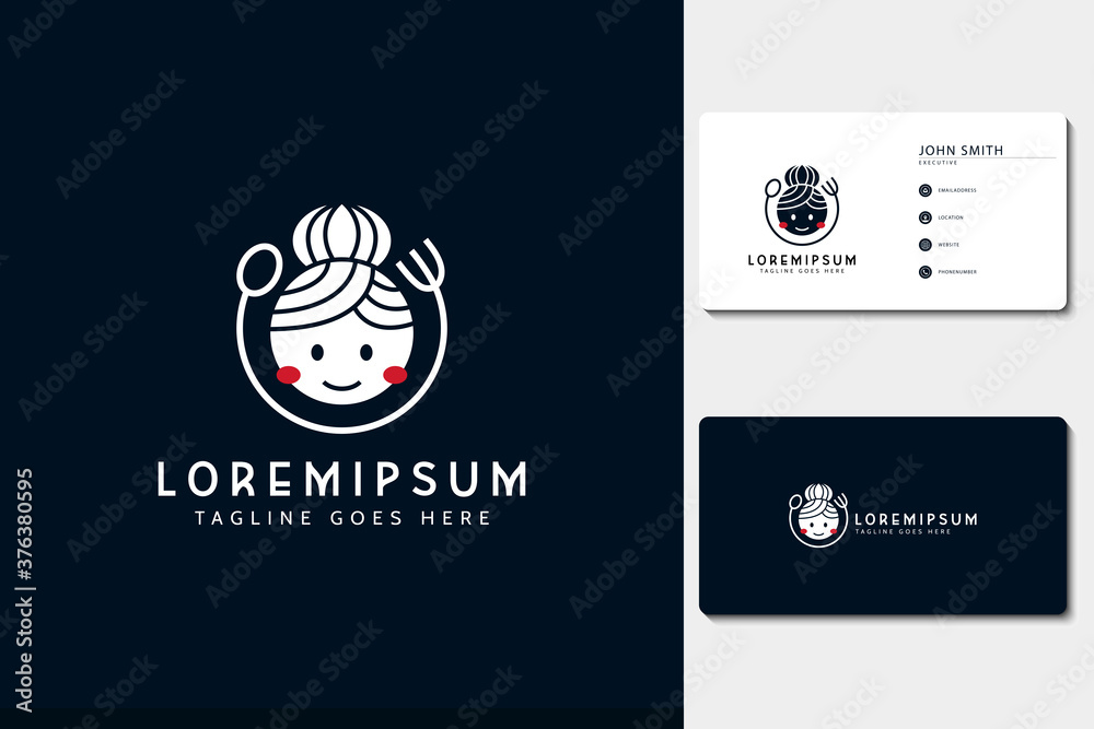 Mom's cooking logo. illustration of mother with a fork and spoon ...