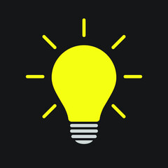 Poster - Light bulb icon. Incandescent lamp symbol. Idea and innovation sign. Creative energy or inspiration logo. Lightbulb silhouette isolated on black background. Vector illustration image.