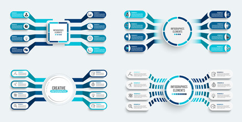 Poster - Set vector infographic template with 3D paper label, integrated circles. Business concept with 8 options. For content, diagram, flowchart, steps, parts, timeline infographics, workflow, chart.