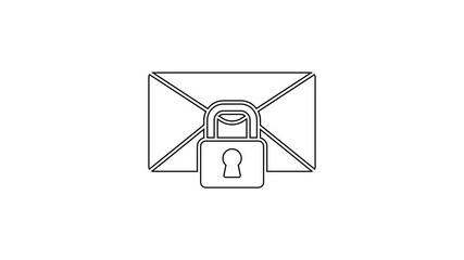 Wall Mural - Black line Mail message lock password icon isolated on white background. Envelope with padlock. Private, security, secure, protection, privacy. 4K Video motion graphic animation.