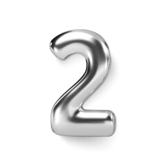 Wall Mural - silver number balloon 2 two. vector realistic 3d character