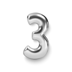 Wall Mural - silver number balloon 3 three. vector realistic 3d character