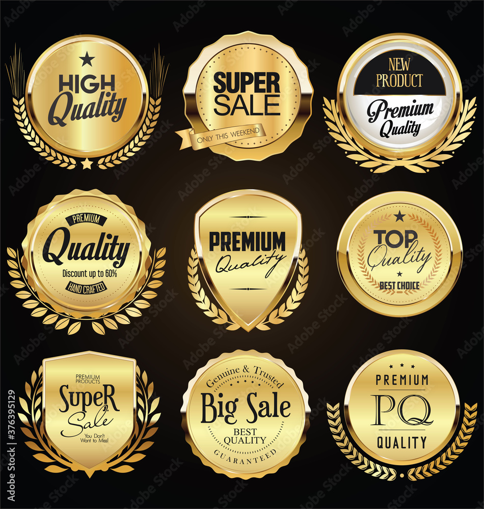 Collection of retro gold and black badge and label design - obrazy, fototapety, plakaty 
