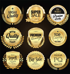 Collection of retro gold and black badge and label design