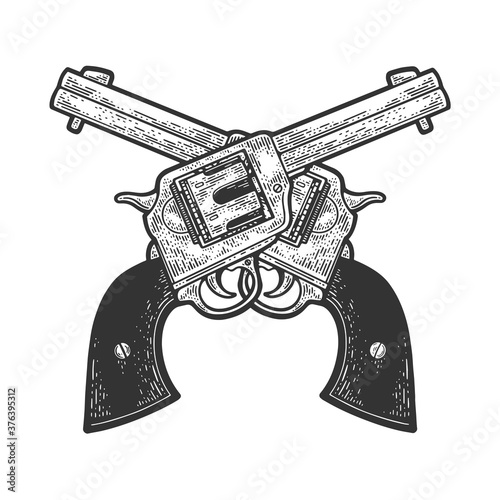 Fotomural crossed cowboy revolvers pistols sketch engraving vector illustration
