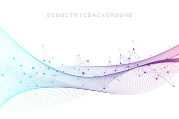 Poster - Big Genomic Data Visualization. DNA helix, DNA strand, DNA Test. CRISPR CAS9 - Genetic engineering. Molecule or atom, neurons. Abstract structure for Science or medical background, banner. Wave flow.