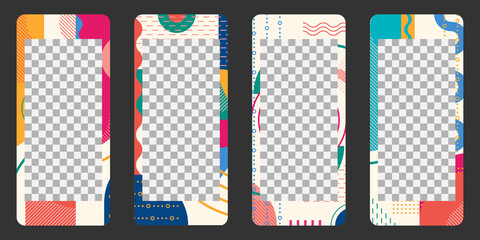 Sticker - stories and social media post frame template with abstract geometric background. mobile phone screen