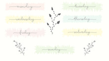  Handwritten Week Days And Symbols Set. Ink Font. Stickers For Planner And Other. Clipart. Isolated