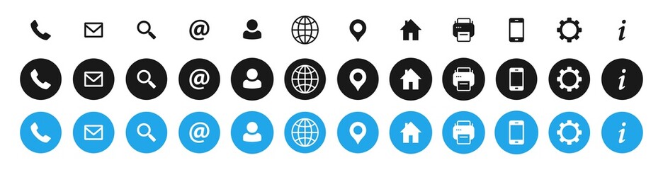 Poster - set of business card icons. name, phone, mobile, location, place, mail, fax, web. contact us, inform