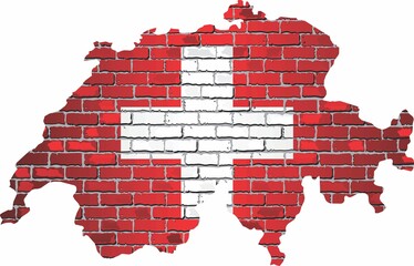 Wall Mural - Shiny Switzerland map on a brick wall - Illustration, 
Map of the Switzerland with shiny flag inside