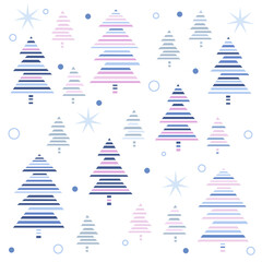 Winter colorful background with stylized  striped Christmas trees. 