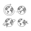 © Passatic - globe plane icon vector. airplane fly around the earth. international world fly sign symbol. isolated logo on white background. jet aircraft map global passenger cargo logistic concept